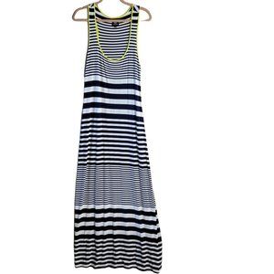 Bobeau White Blue Stripe Yellow Trim Tank Dress Women Size L
